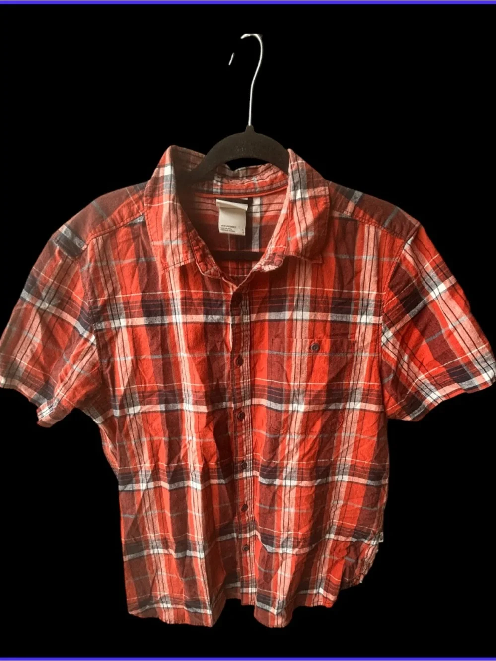 Men's Red Plaid Short-Sleeve Button-Up Shirt
